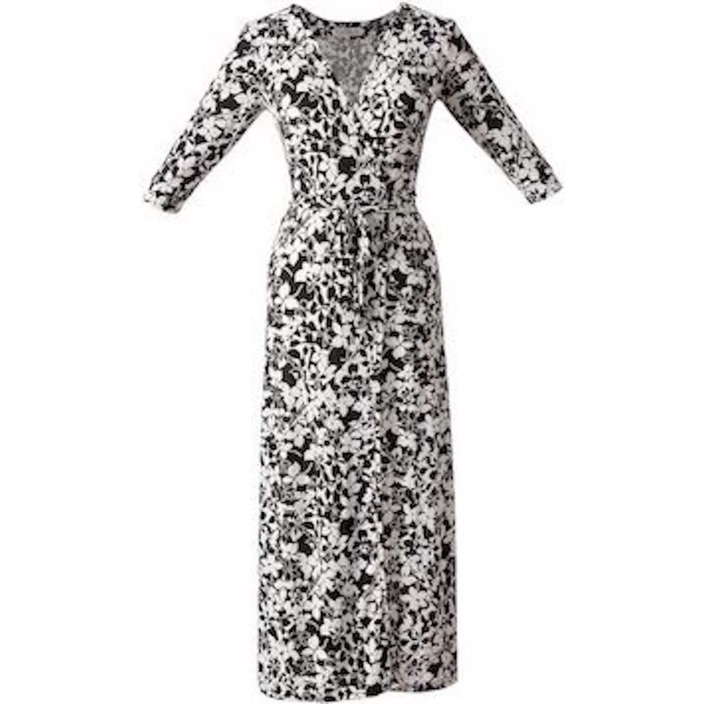Floral Maxi  Wrap Dress  NWT Size L 3/4 Sleeves V Neck by Meili Women Go